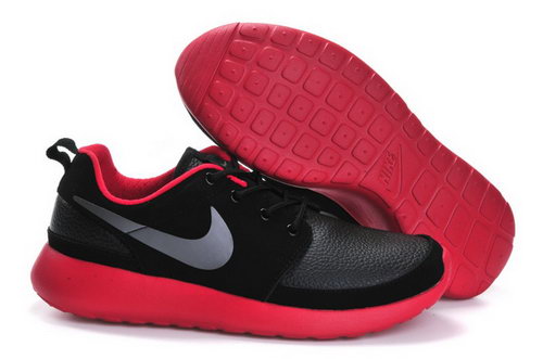 Nike Roshe Run Mens Shoes Leather Black Silver Red